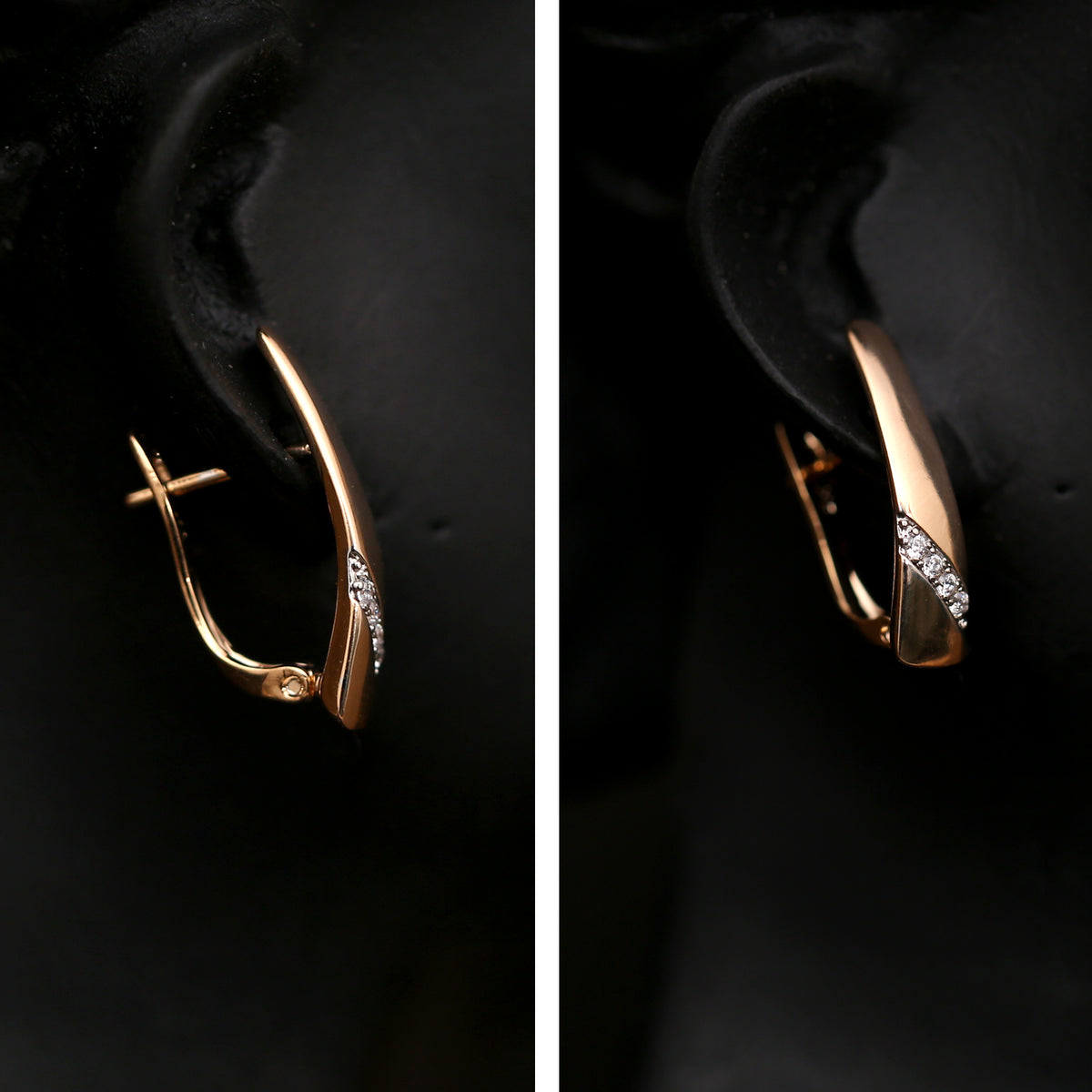 Golden Hoop Earrings with a Diamond Kiss