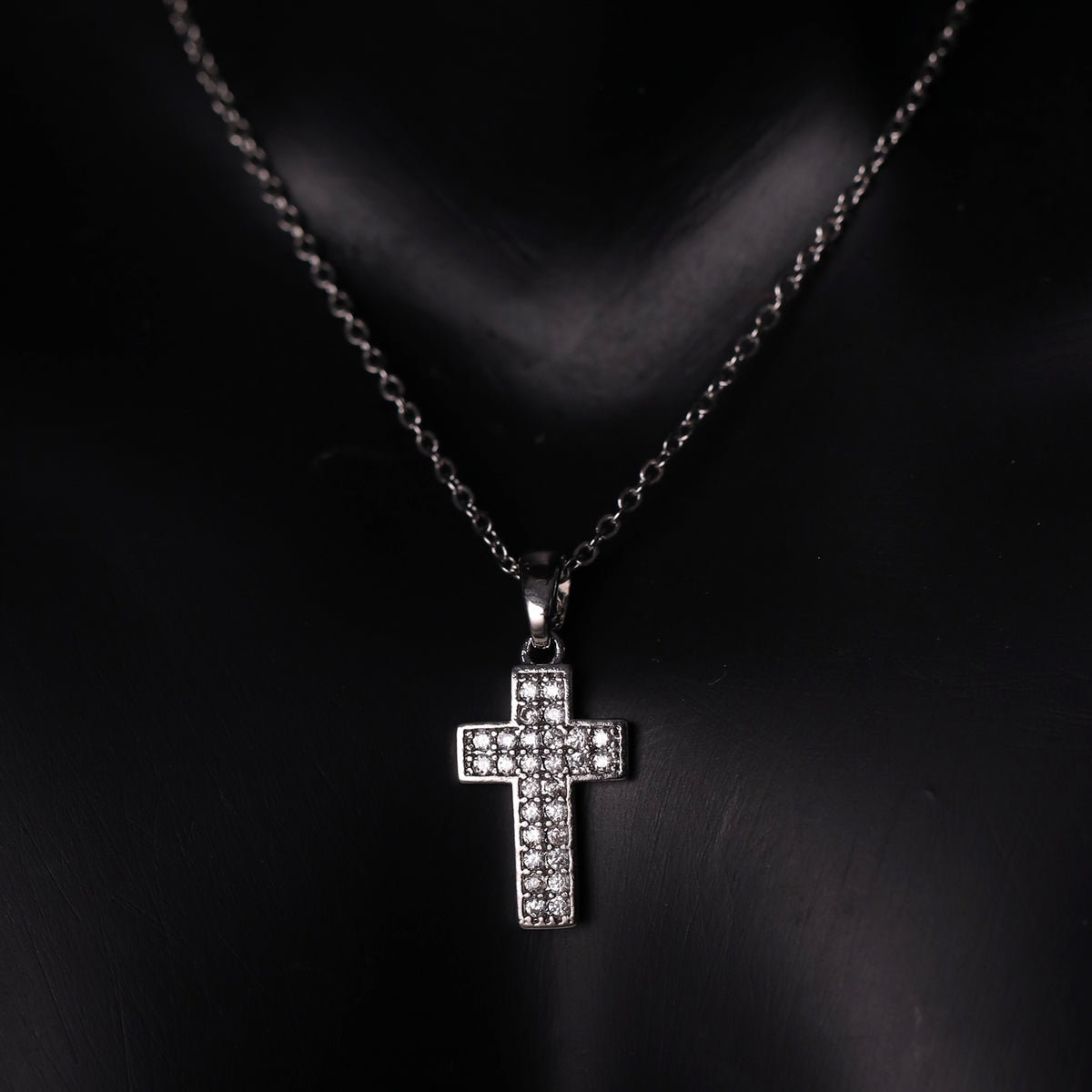 Silver Plated Diamond Cross Necklace