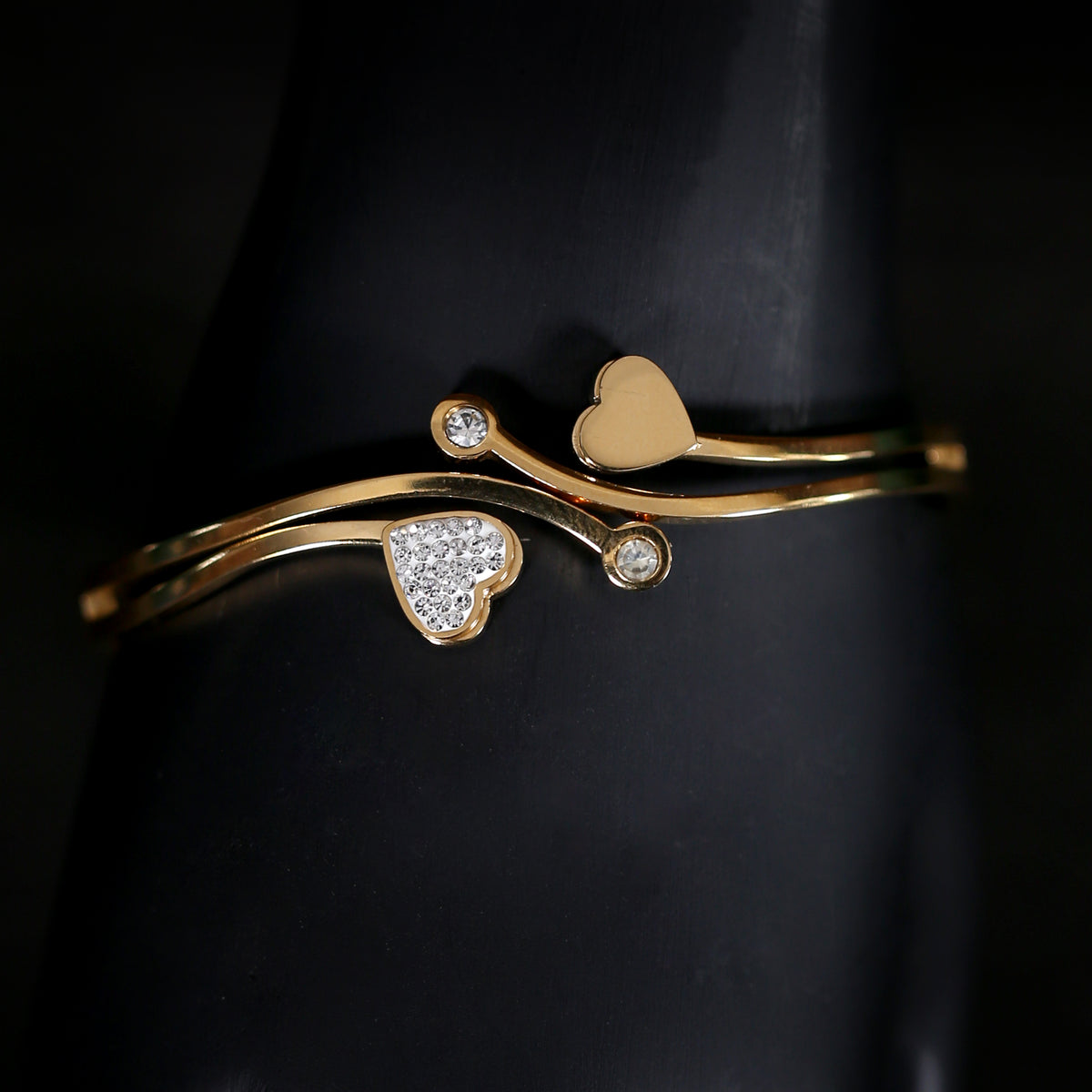 Heart and Crystal Accents Gold Plated Steel Bracelet