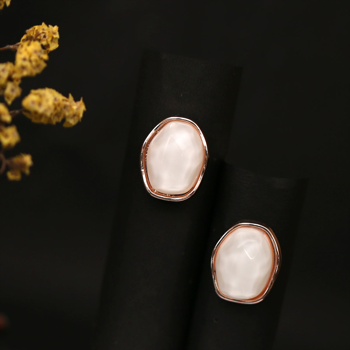 Elegance Unveiled: Timeless White Stone Earrings in Rose Gold